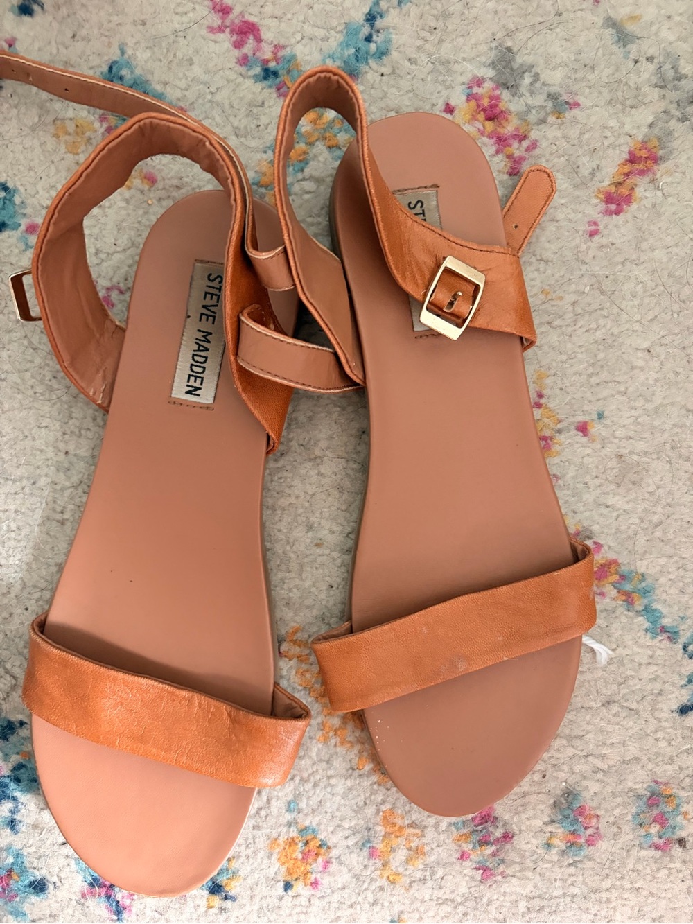 Steve Madden Women’s Tan Ankle-Strap Flat Sandals